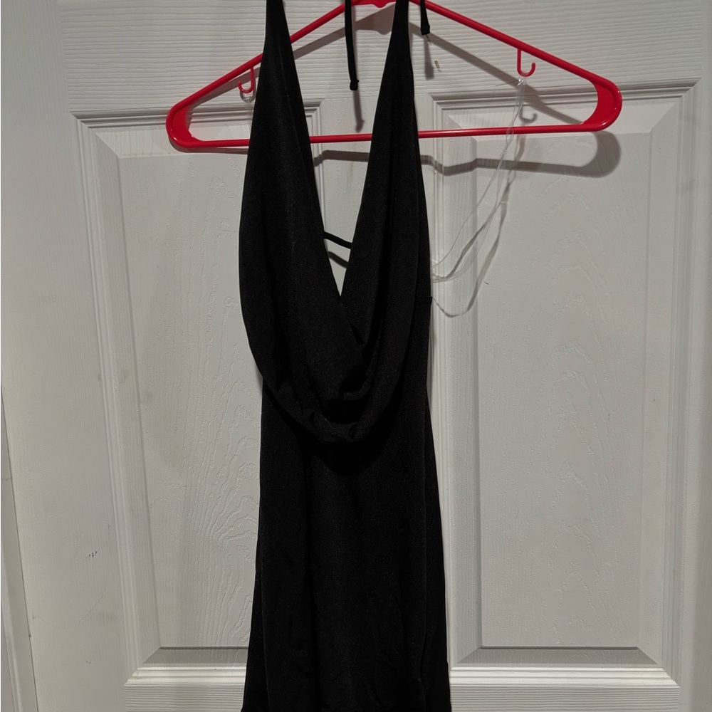 Windsor Black Cowl Backless Halter Dress